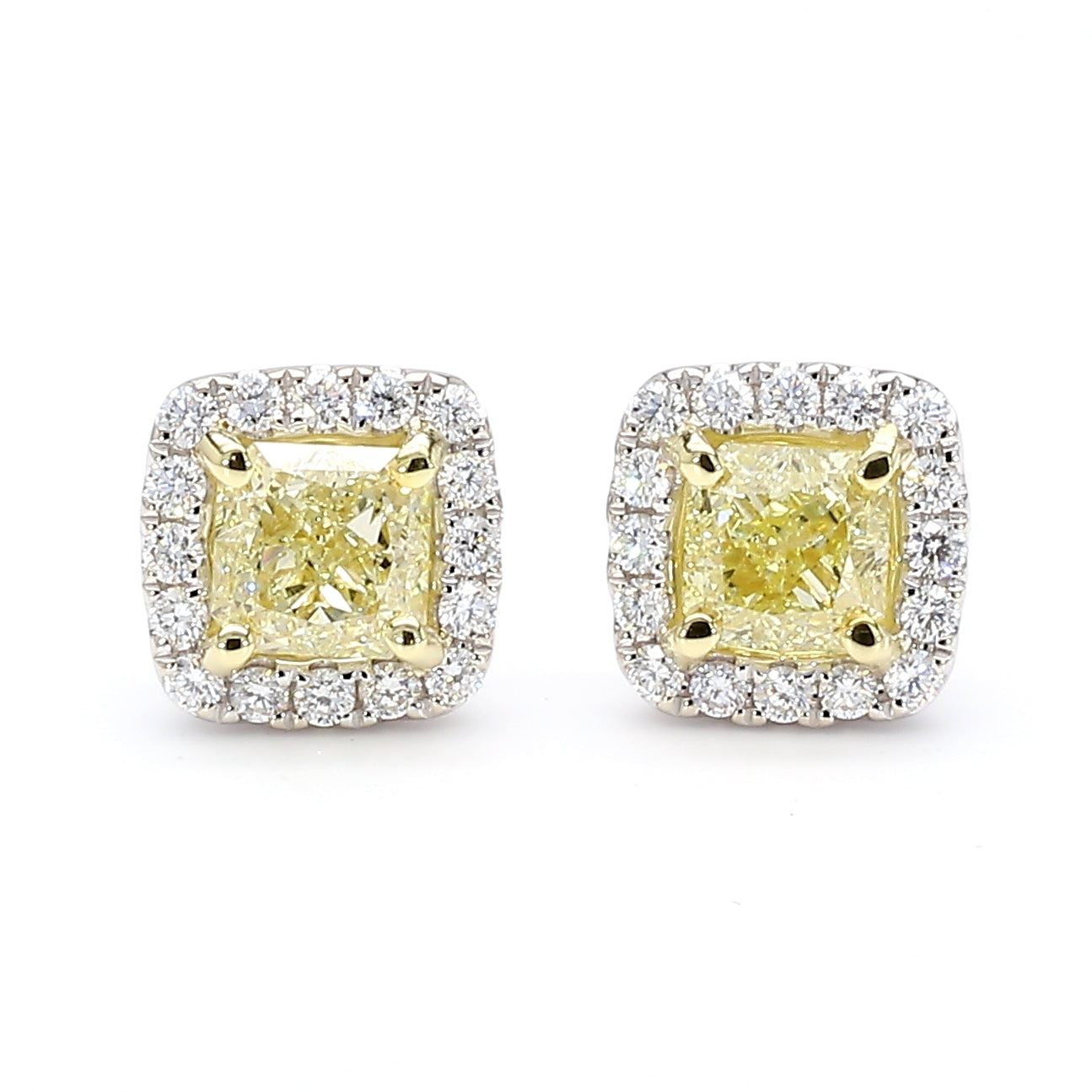 GIA Certified Natural Light Yellow Radiant Diamond 1.79 Carat TW Gold Earrings