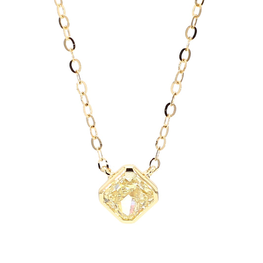 GIA Natural Fancy Light Yellow Radiant Diamond 0.70 Carat TW Gold Necklace