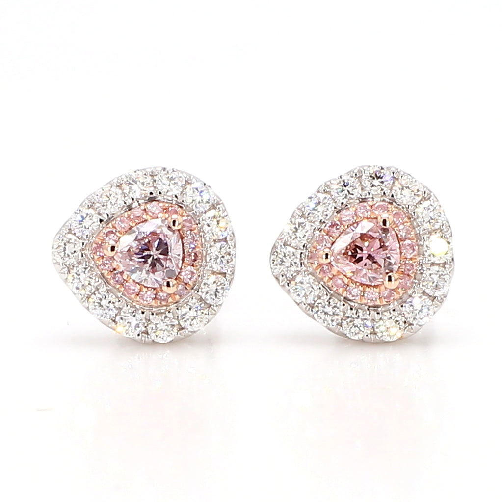 GIA Natural Fancy Brownish Pink Heart Diamond 0.76 Carat TW Gold Earrings