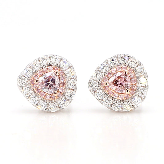GIA Natural Fancy Brownish Pink Heart Diamond 0.76 Carat TW Gold Earrings