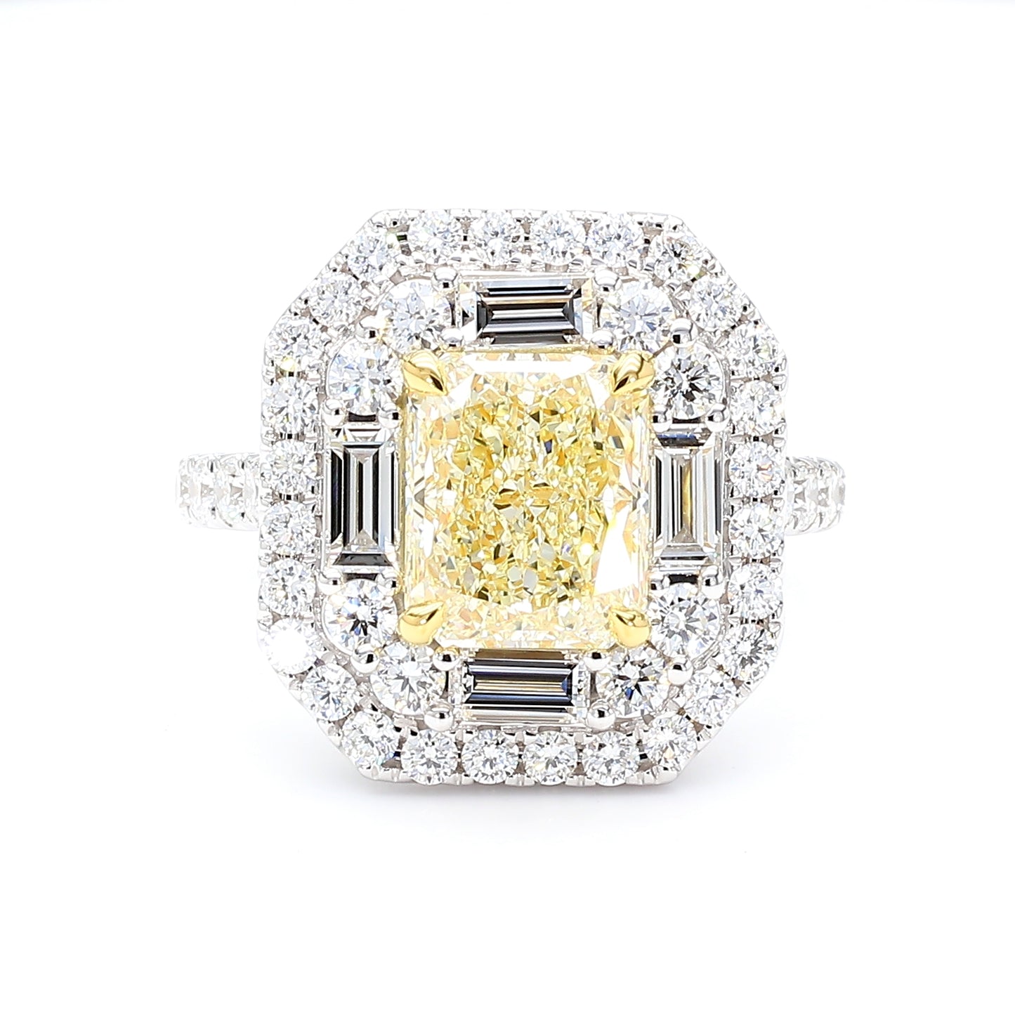 GIA Certified Natural Light Yellow Radiant Diamond 4.80 Carat TW Gold Ring