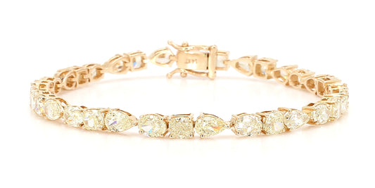Natural White Pear Diamond 11.35 Carat TW Gold Tennis Bracelet
