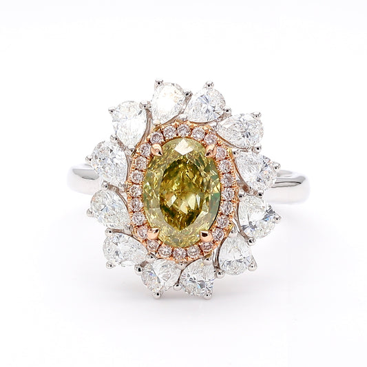 GIA Certified Natural Fancy Brownish Yellow Oval Diamond 2.95 Carat TW Gold Ring