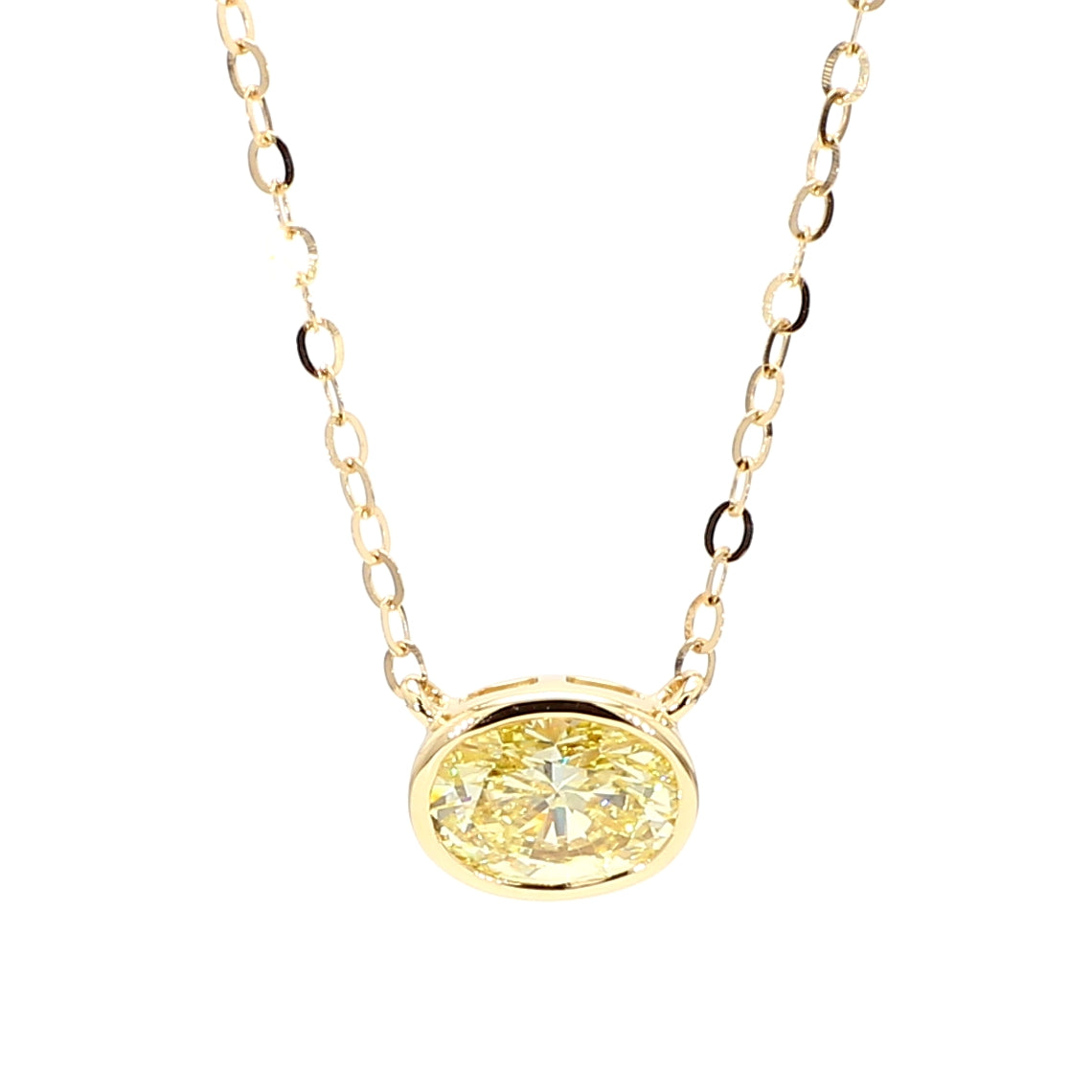 GIA Certified Natural Fancy Yellow Oval Diamond 0.74 Carat TW Gold Necklace