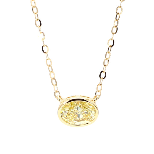 GIA Certified Natural Fancy Yellow Oval Diamond 0.74 Carat TW Gold Necklace