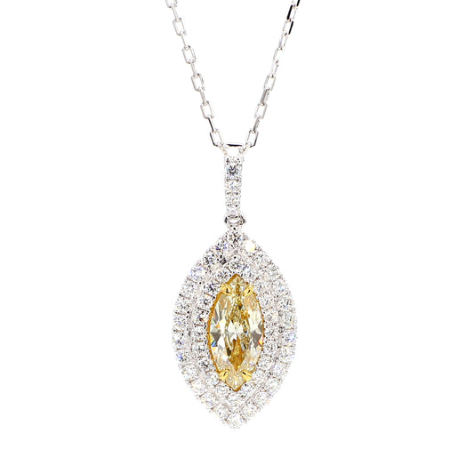 GIA Certified Natural Light Yellow Marquise Diamond 1.82 Carat TW Gold Pendant