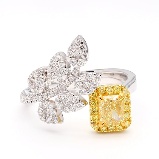 GIA Certified Natural Light Yellow Radiant Diamond 1.34 Carat TW Gold Ring