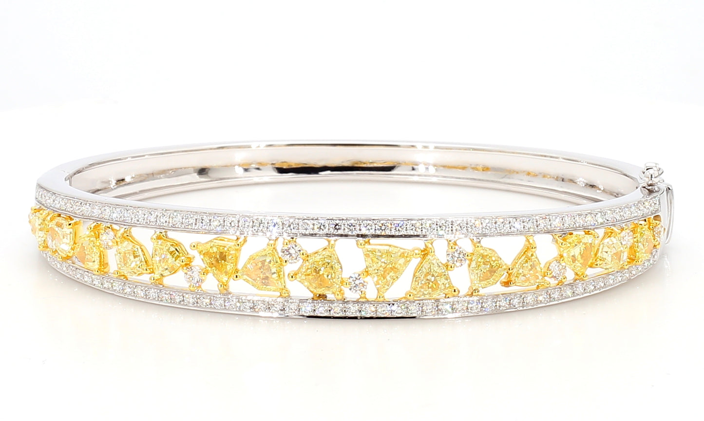 Natural Yellow Trillion Diamond 4.54 Carat TW Gold Cuff Bracelet