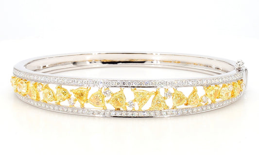 Natural Yellow Trillion Diamond 4.54 Carat TW Gold Cuff Bracelet