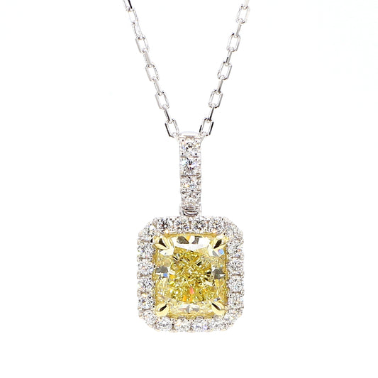 GIA Natural Fancy Light Yellow Cushion Diamond 2.37 Carat TW Gold Pendant