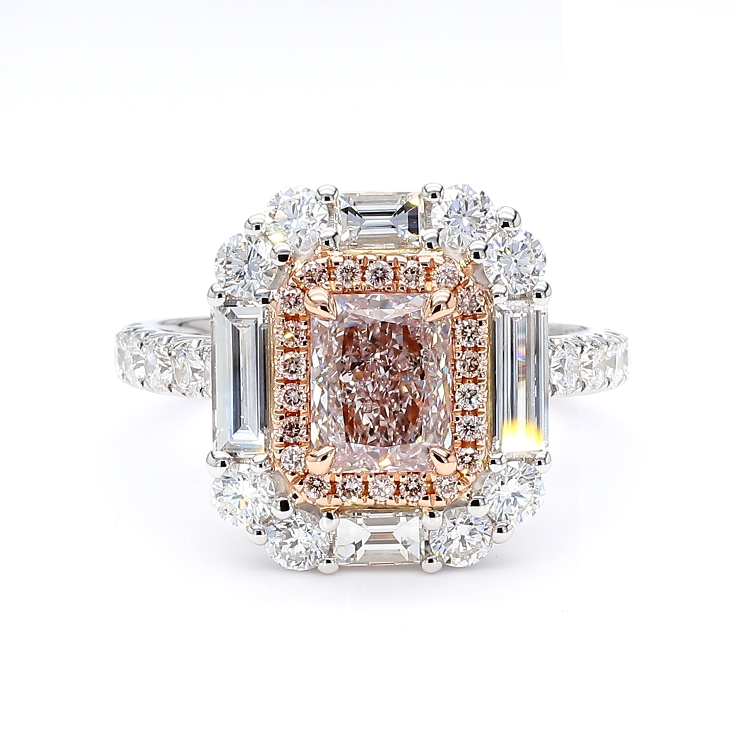 GIA Natural Fancy Light Brown-Pink Radiant Diamond 3.01 Carat TW Gold Ring