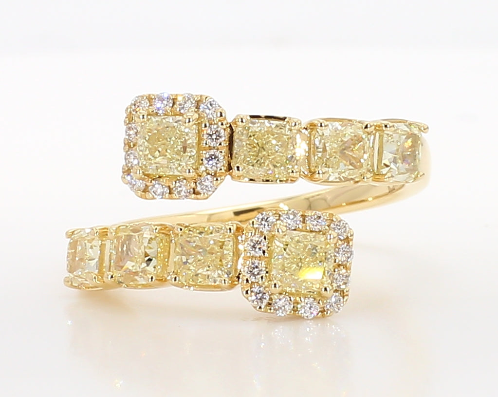 Natural Yellow Cushion Diamond 1.88 Carat TW Gold Ring