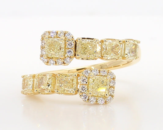 Natural Yellow Cushion Diamond 1.88 Carat TW Gold Ring