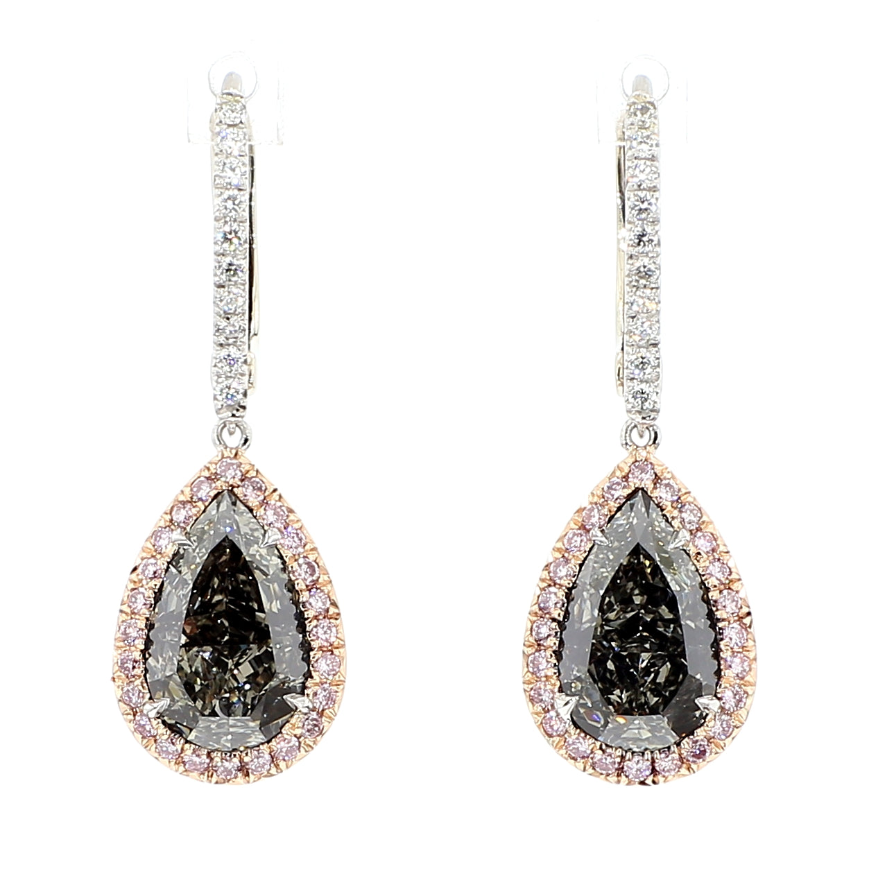 GIA Natural Fancy Dark Gray Pear Diamond 4.40 Carat TW Platinum Earrings
