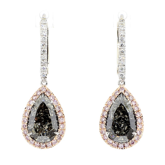 GIA Natural Fancy Dark Gray Pear Diamond 4.40 Carat TW Platinum Earrings