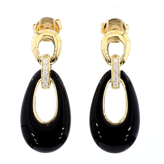 Natural Black Onyx and Diamond 5.94 Carat TW Gold Earrings