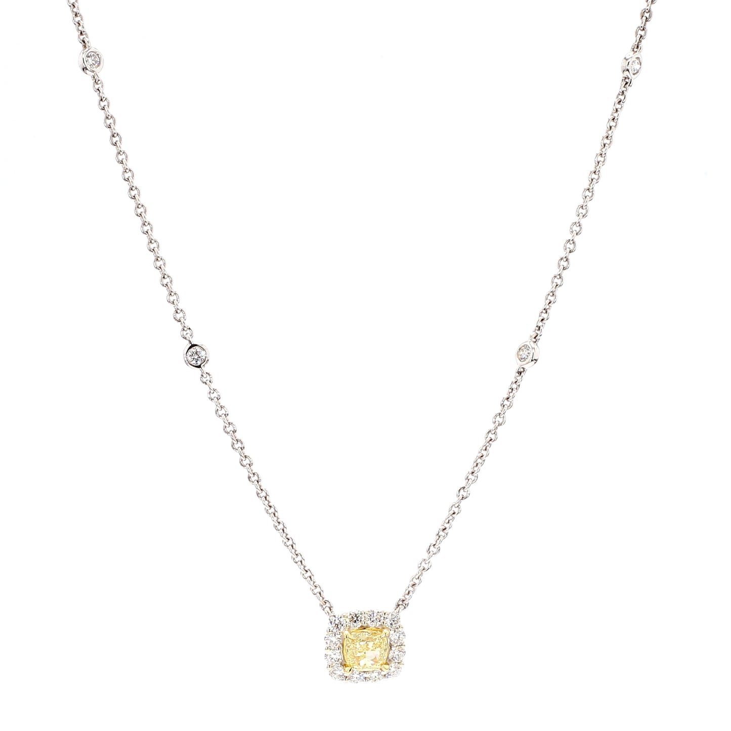 Natural Yellow Cushion Diamond 1.08 Carat TW Gold Necklace