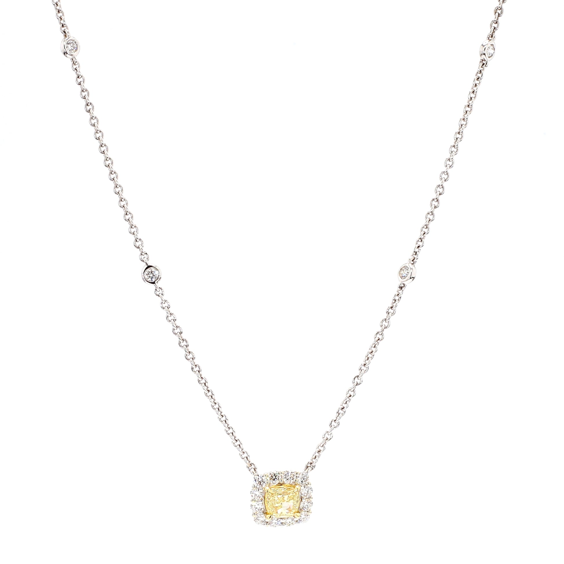 Natural Yellow Cushion Diamond 1.08 Carat TW Gold Necklace