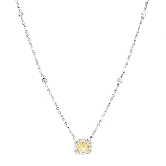 Natural Yellow Cushion Diamond 1.08 Carat TW Gold Necklace