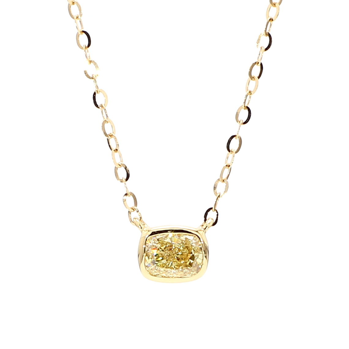 Natural Yellow Cushion Diamond 0.53 Carat TW Gold Necklace