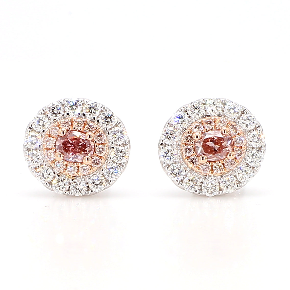 GIA Natural Fancy Brownish Orangy Pink Oval Diamond 0.94 Carat TW Gold Earrings