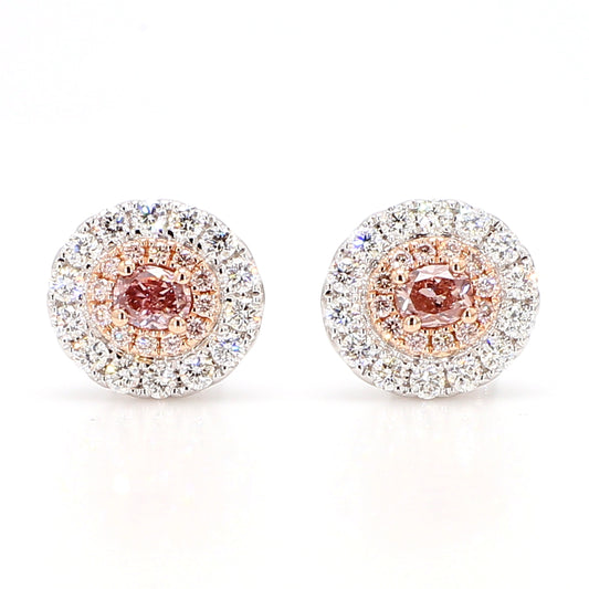 GIA Natural Fancy Brownish Orangy Pink Oval Diamond 0.94 Carat TW Gold Earrings