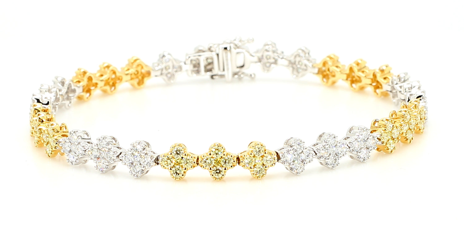 Natural Yellow Round Diamond 3.05 Carat TW Gold Tennis Bracelet