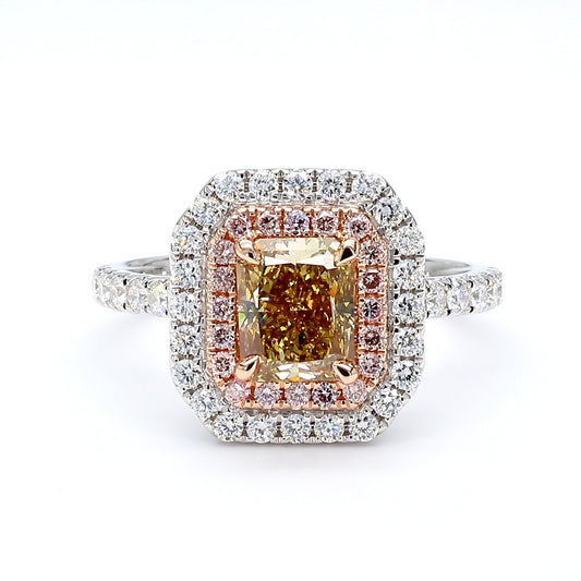 GIA Natural Fancy Brownish Yellow Radiant Diamond 2.04 Carat TW Gold Ring