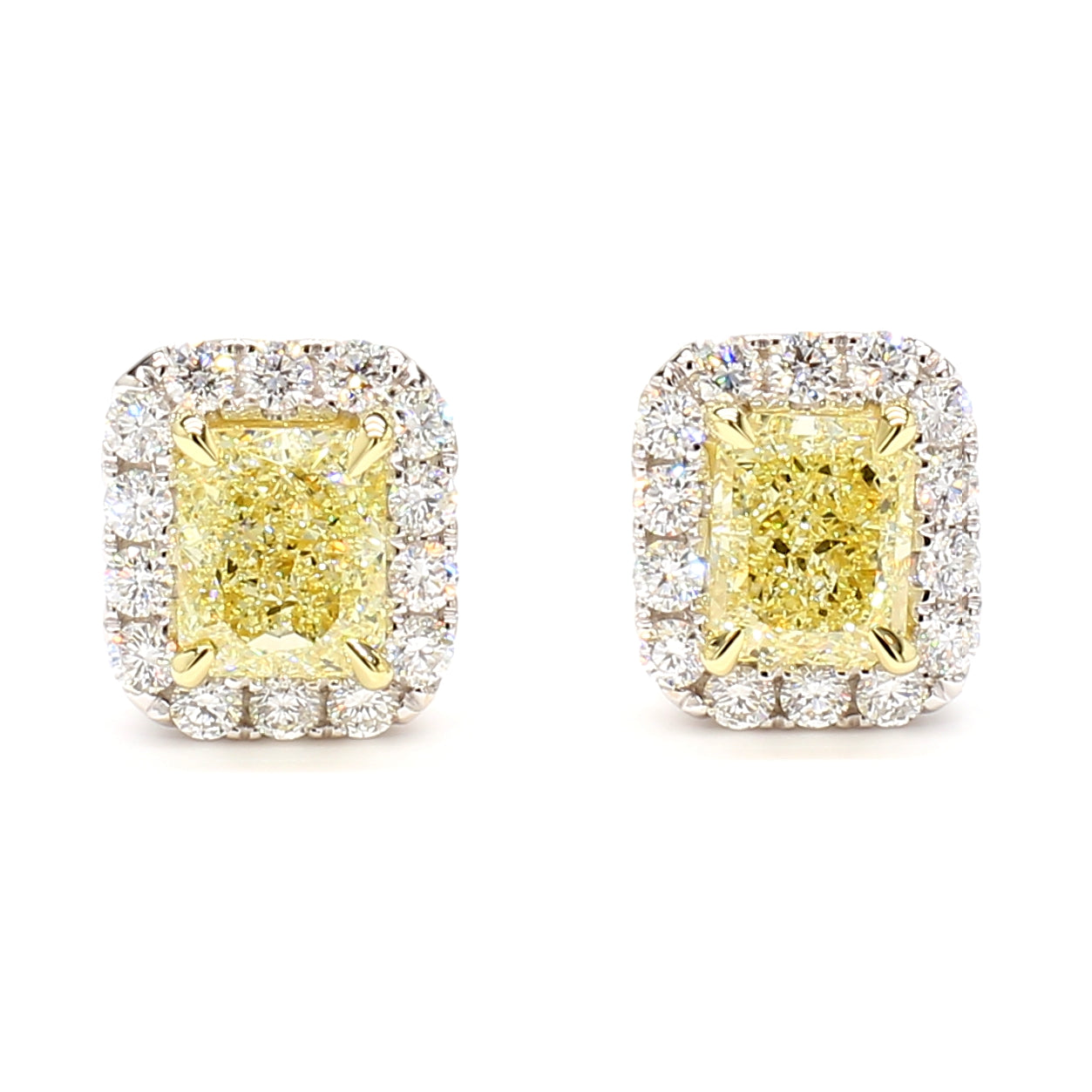 GIA Certified Natural Light Yellow Radiant Diamond 2.76 Carat TW Gold Earrings