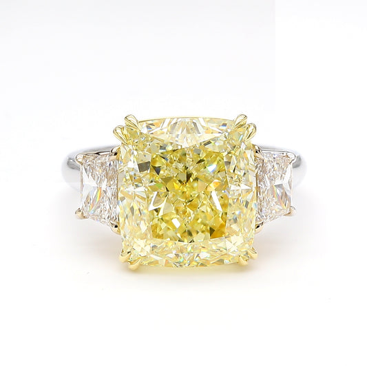 GIA Natural Fancy Light Yellow Cushion Diamond 11.09 Carat TW Gold Ring