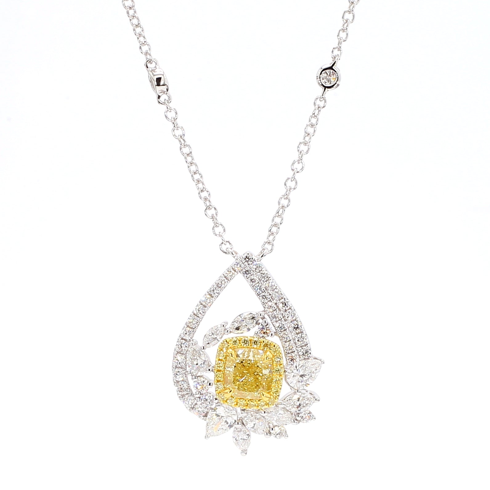 GIA Certified Natural Light Yellow Cushion Diamond 2.84 Carat TW Gold Necklace