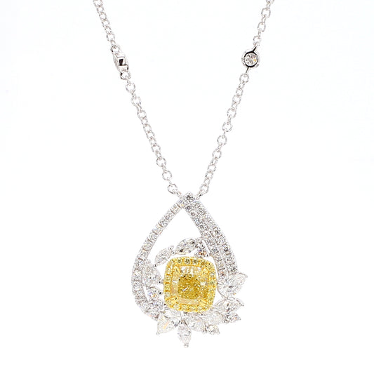 GIA Certified Natural Light Yellow Cushion Diamond 2.84 Carat TW Gold Necklace