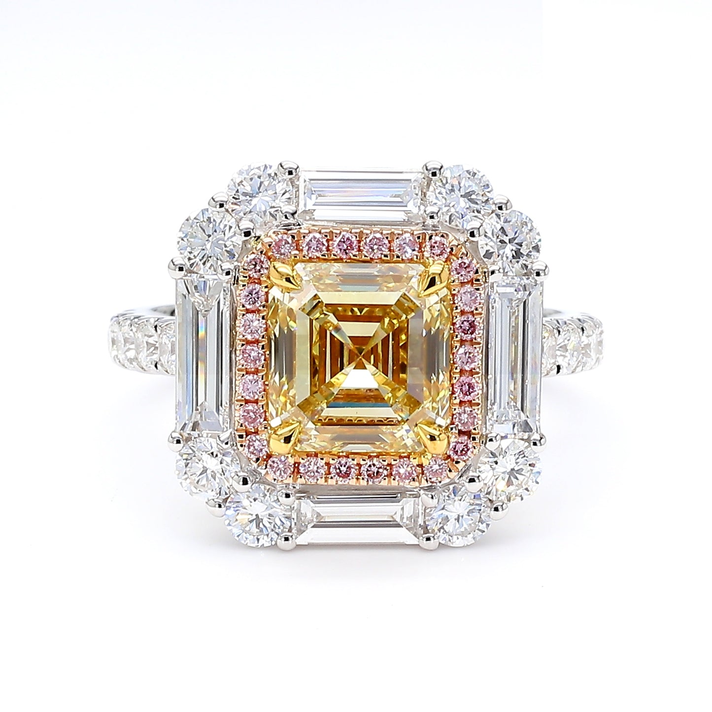 GIA Natural Fancy Brownish Yellow Asscher Diamond 4.48 Carat TW Gold Ring