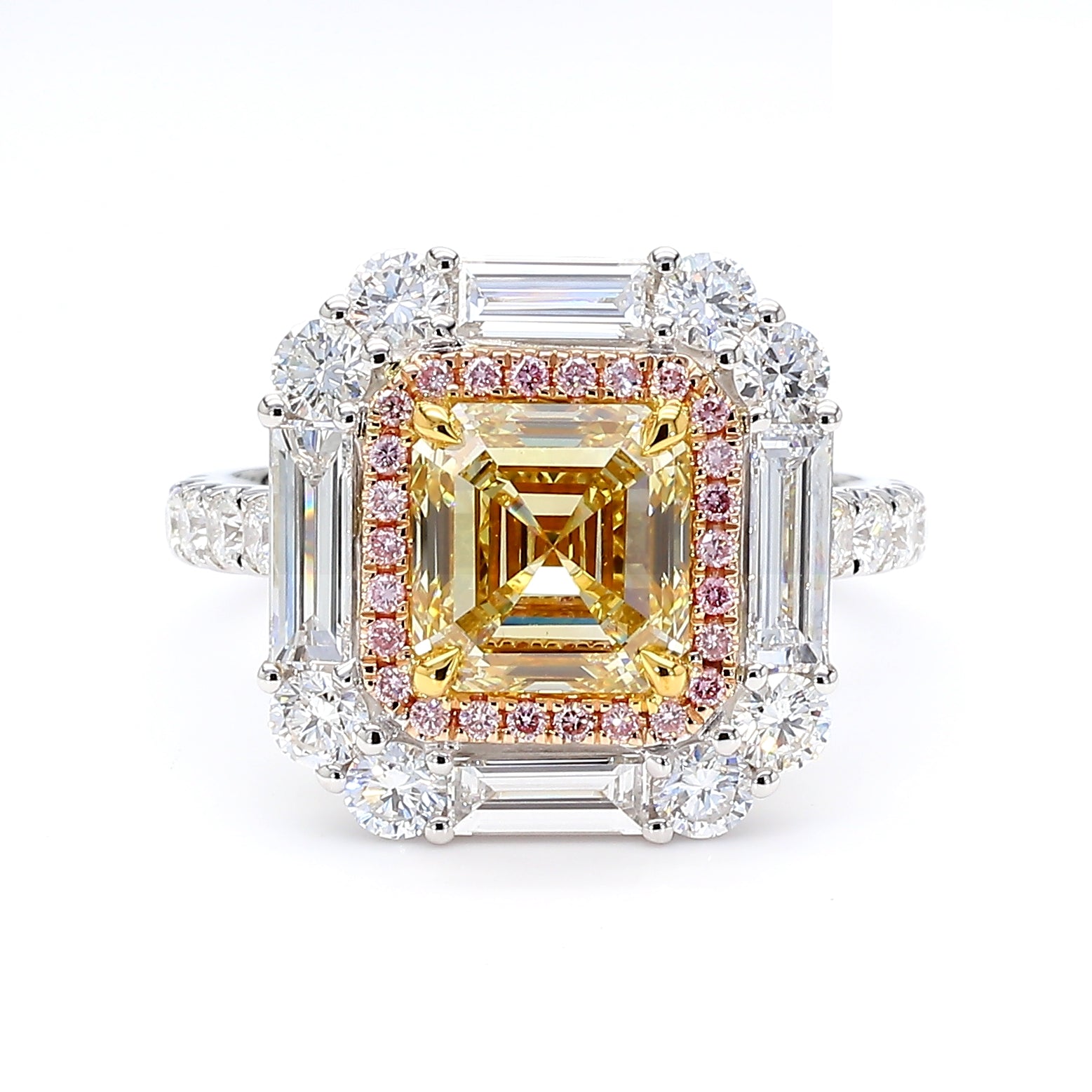 GIA Natural Fancy Brownish Yellow Asscher Diamond 4.48 Carat TW Gold Ring