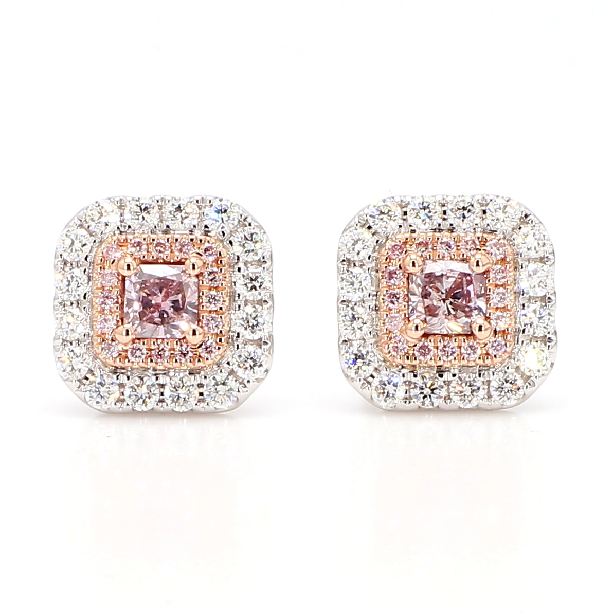 GIA Natural Fancy Brownish Pink Radiant Diamond 1.10 Carat TW Gold Earrings