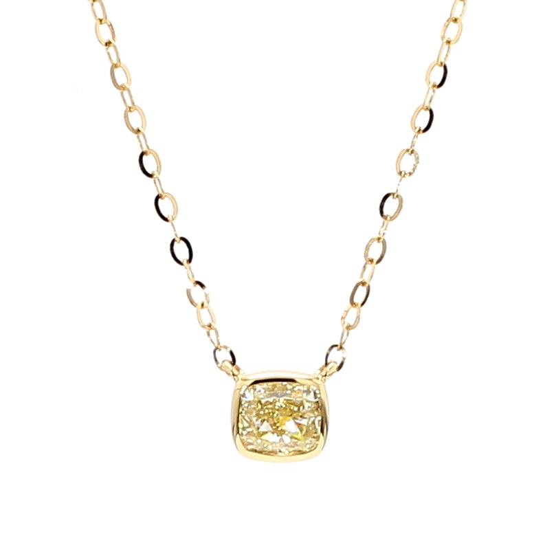 Natural Yellow Cushion Diamond 0.55 Carat TW Gold Necklace