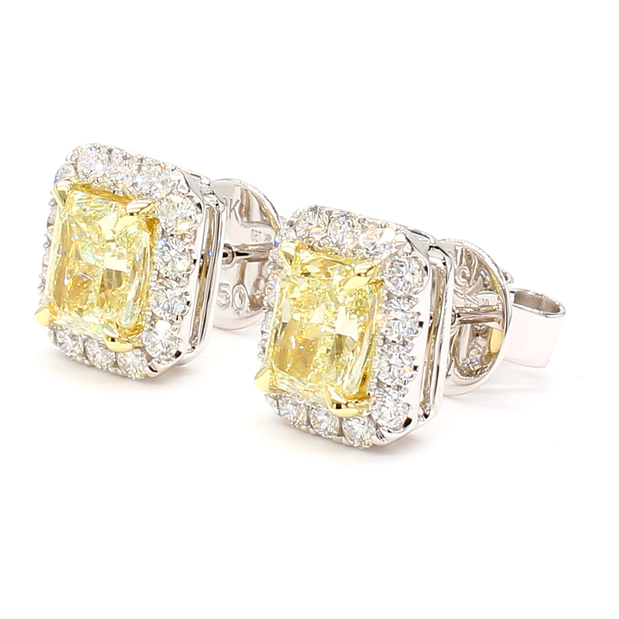 GIA Certified Natural Light Yellow Radiant Diamond 2.76 Carat TW Gold Earrings