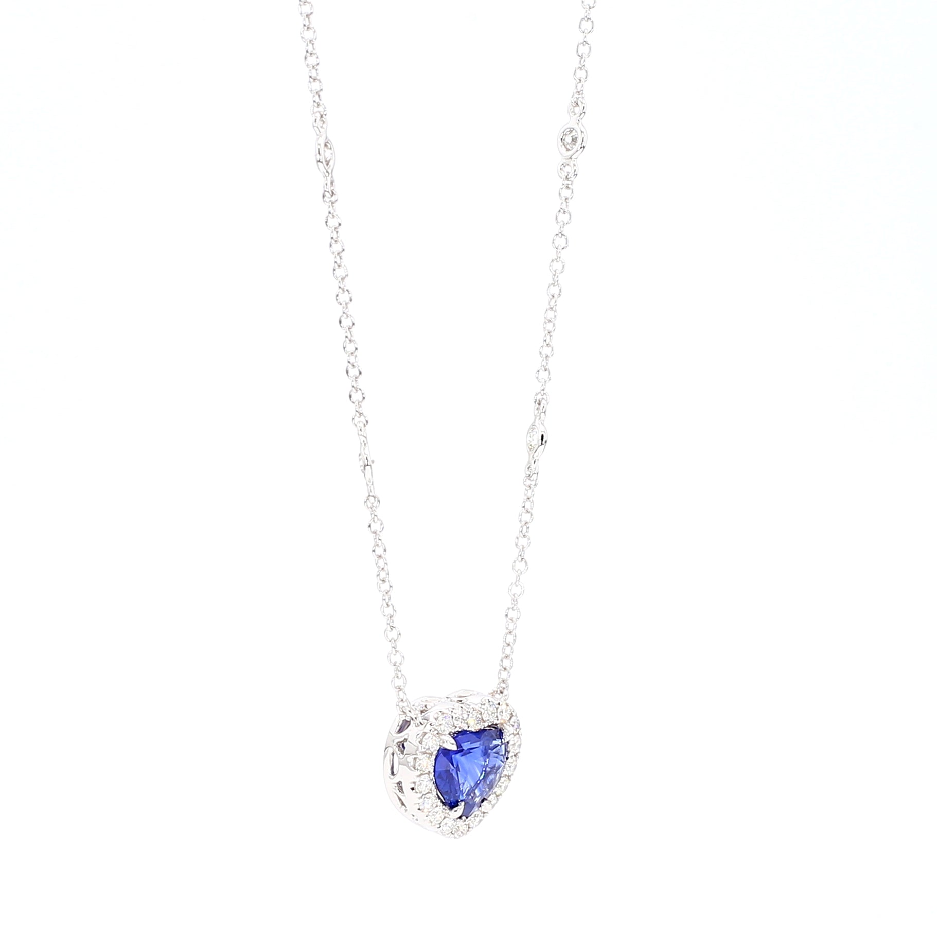 GIA Natural Blue Heart Sapphire and Diamond 2.14 Carat TW Gold Necklace