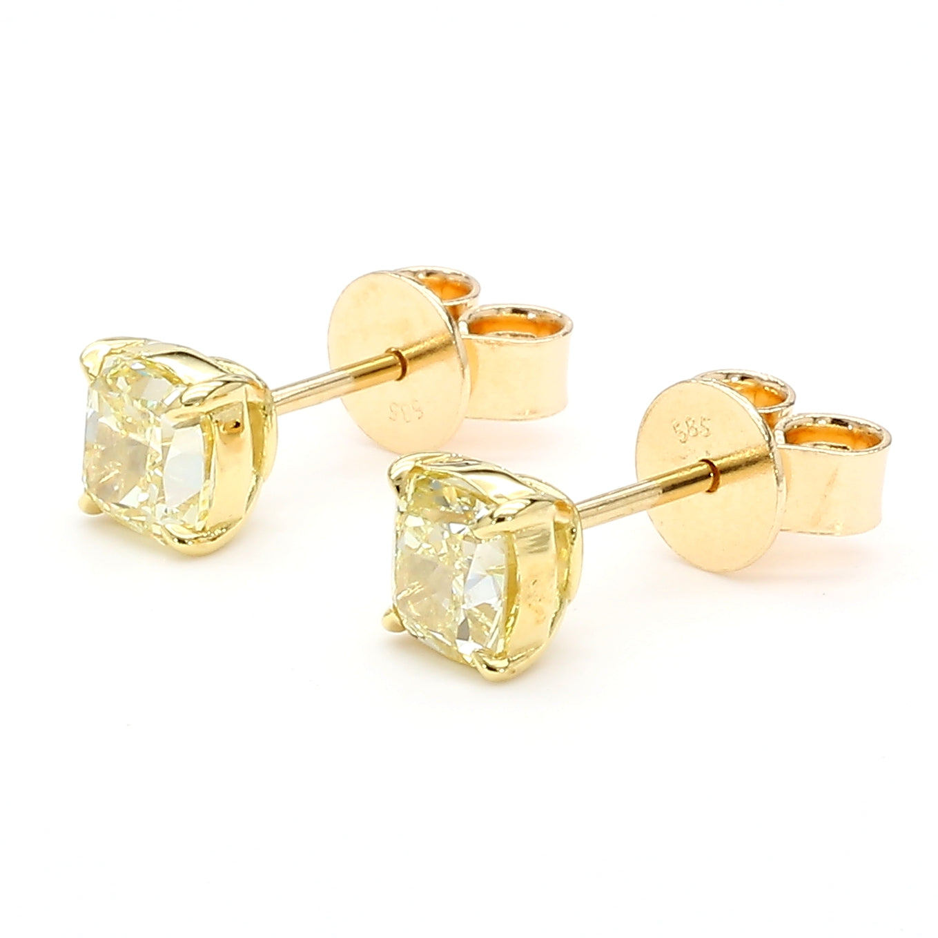 GIA Certified Natural Yellow Cushion Diamond 1.54 Carat TW Gold Earrings
