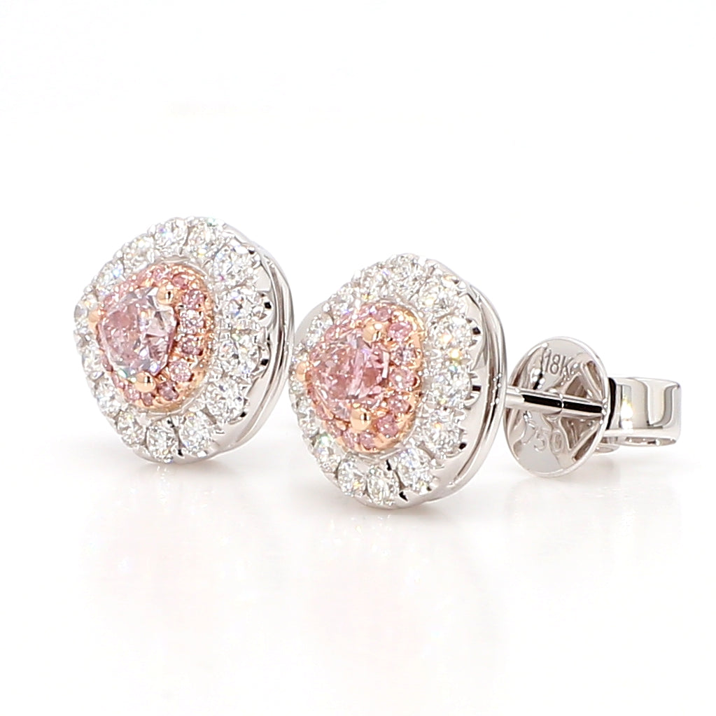 GIA Natural Fancy Brownish Pink Heart Diamond 0.76 Carat TW Gold Earrings