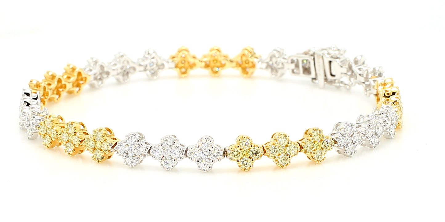 Natural Yellow Round Diamond 3.05 Carat TW Gold Tennis Bracelet