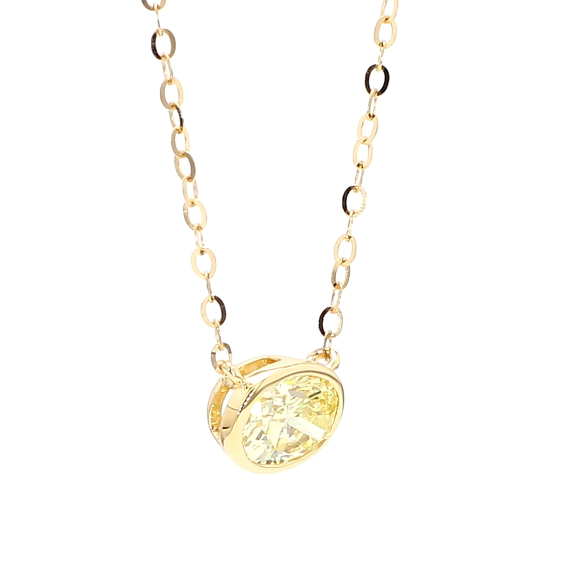 GIA Certified Natural Fancy Yellow Oval Diamond 0.74 Carat TW Gold Necklace
