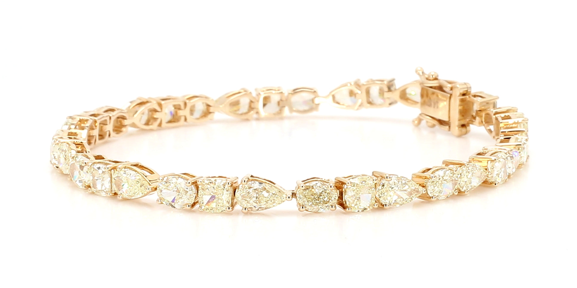 Natural White Pear Diamond 11.35 Carat TW Gold Tennis Bracelet