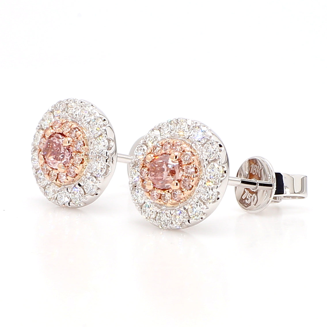 GIA Natural Fancy Brownish Orangy Pink Oval Diamond 0.94 Carat TW Gold Earrings
