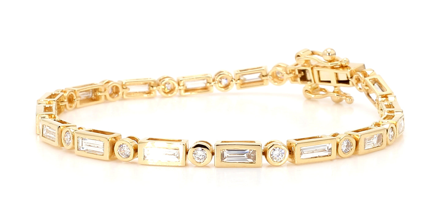 Natural White Baguette Diamond 3.50 Carat TW Gold Tennis Bracelet
