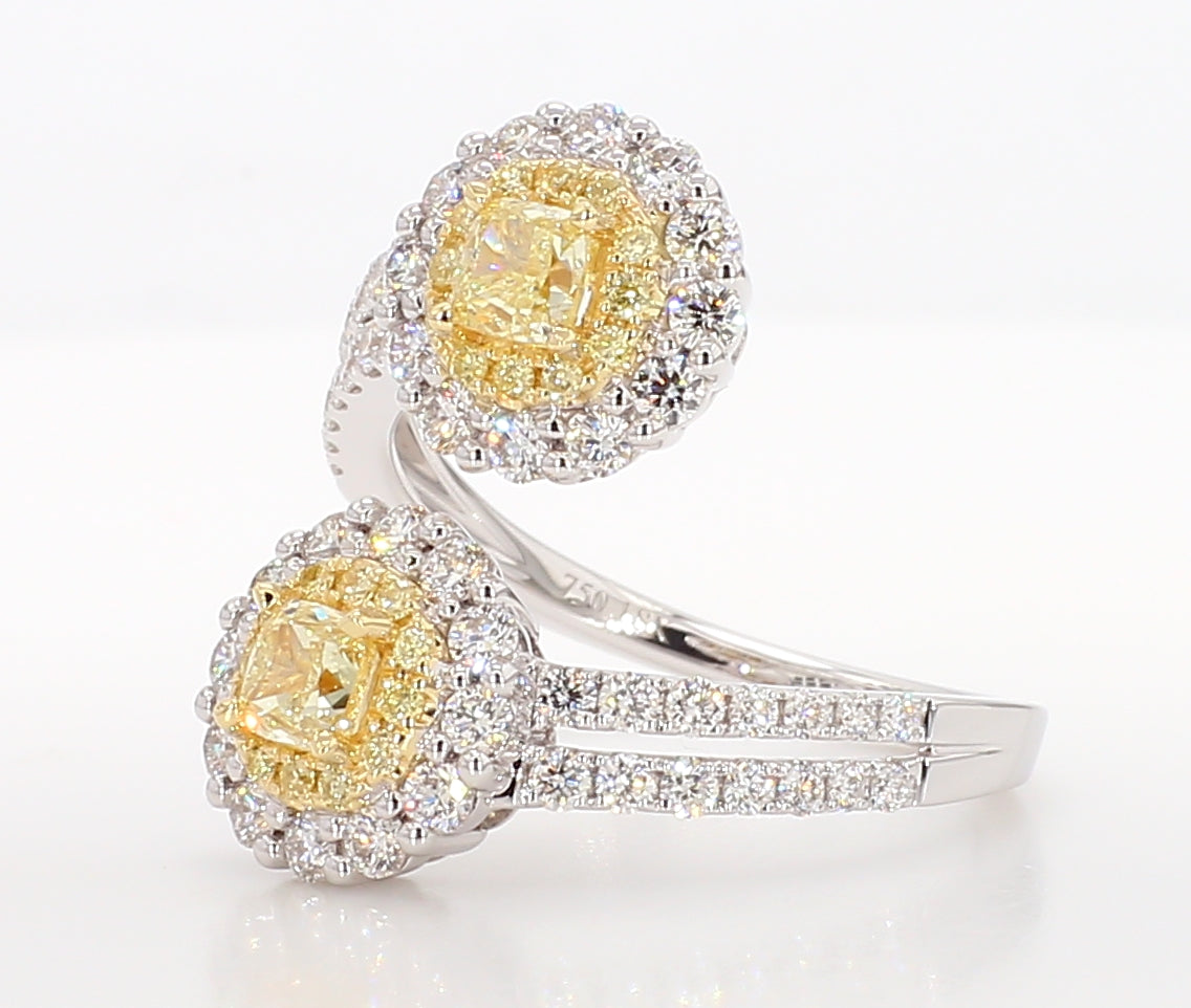 Natural Yellow Cushion Diamond 1.74 Carat TW Gold Ring