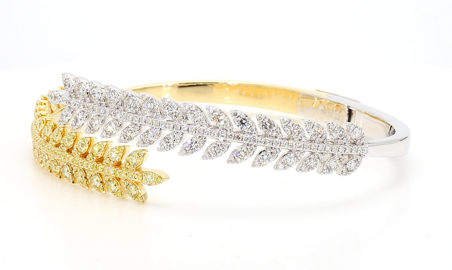 Natural Yellow Round Diamond 3.29 Carat TW Gold Cuff Bracelet