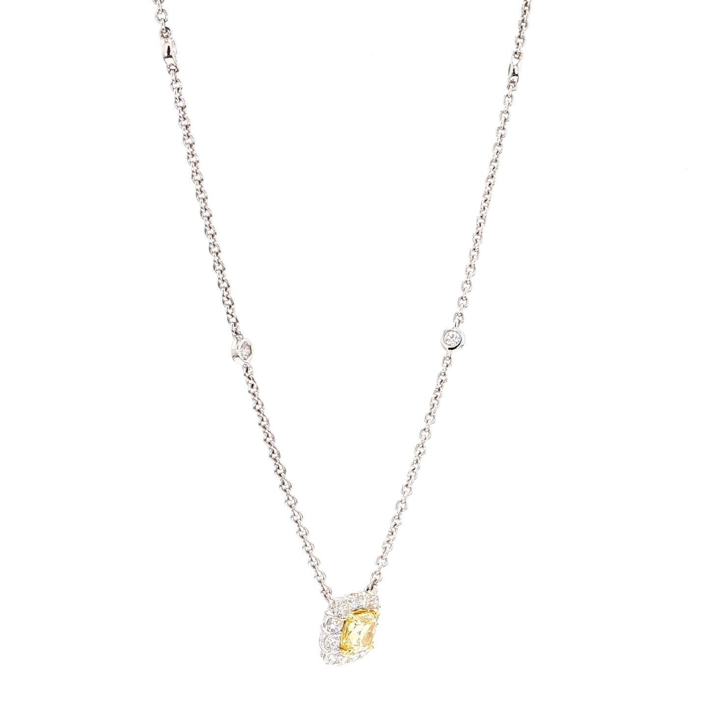 Natural Yellow Cushion Diamond 1.08 Carat TW Gold Necklace