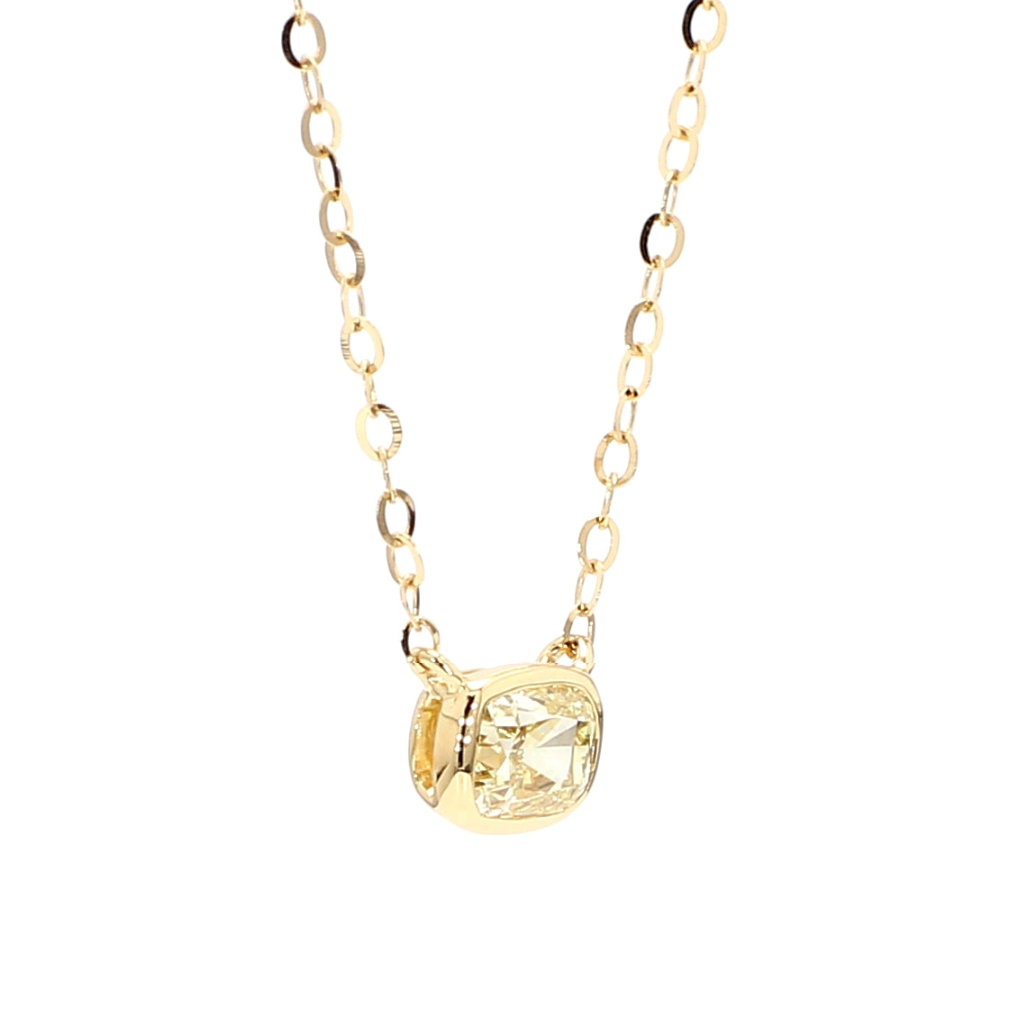 Natural Yellow Cushion Diamond 0.53 Carat TW Gold Necklace