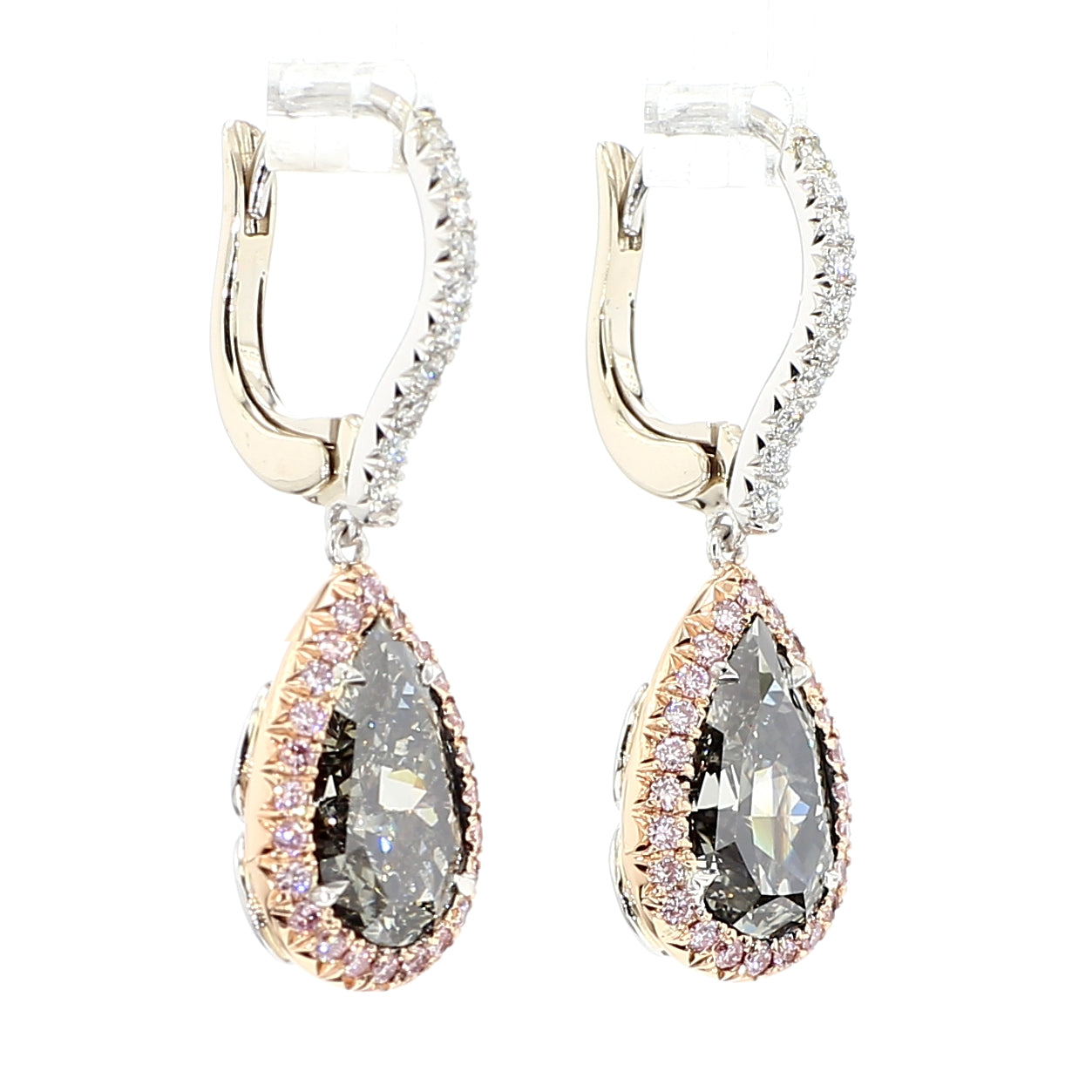 GIA Natural Fancy Dark Gray Pear Diamond 4.40 Carat TW Platinum Earrings
